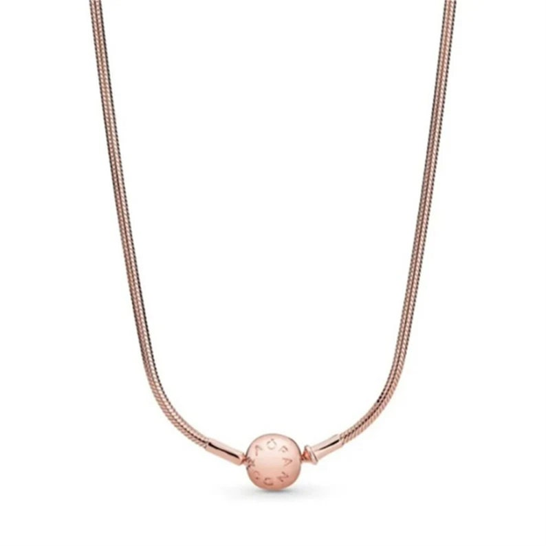 Collier minimaliste à breloques Pandora en argent sterling S925, collier chaîne serpent Pandora Moments, collier de tous les jours, cadeau pour elle Rose gold