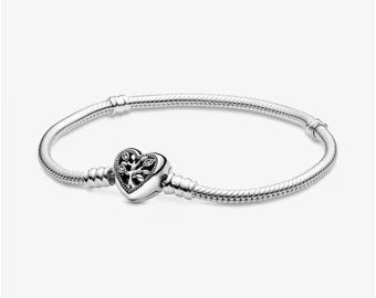 S925 Sterling Silver Minimalist Bracelet, Heart Clasp Snake Chain Bracelet, Pandora Bracelet,Pandora Everyday Charm Bracelet, Gift for Her