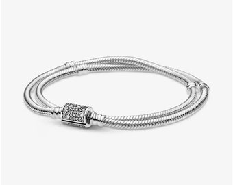 Bracelet minimaliste Pandora, Bracelet chaîne serpent en argent sterling S925 Moments, Convient aux bracelets à breloques européens, Cadeau