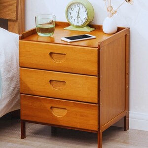 Bamboo Nightstands Modern Side Tables with Open Storage Compartments