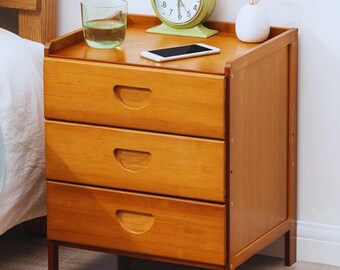 Bamboo Nightstands Modern Side Tables with Open Storage Compartments