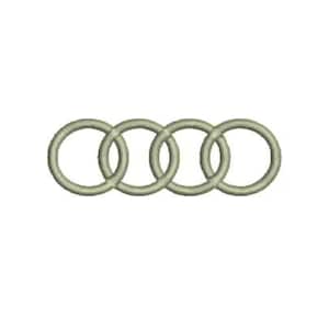 Pode incluir: Um logotipo prateado com quatro anéis entrelaçados.