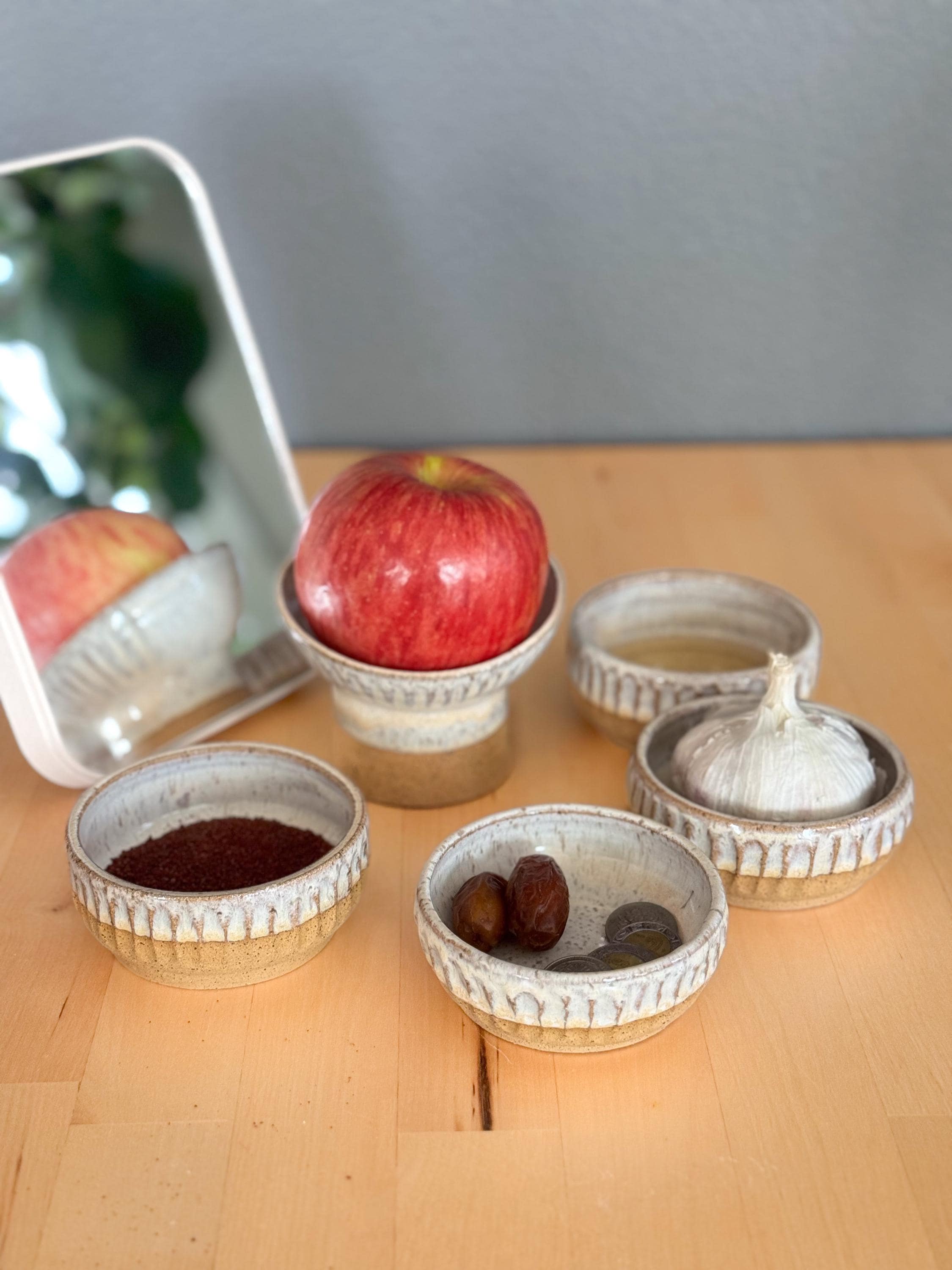 Handmade Persian Haft Seen Set | Minimal Ceramic Nowruz Tableware | Modern peach Pottery Haftsin Sets