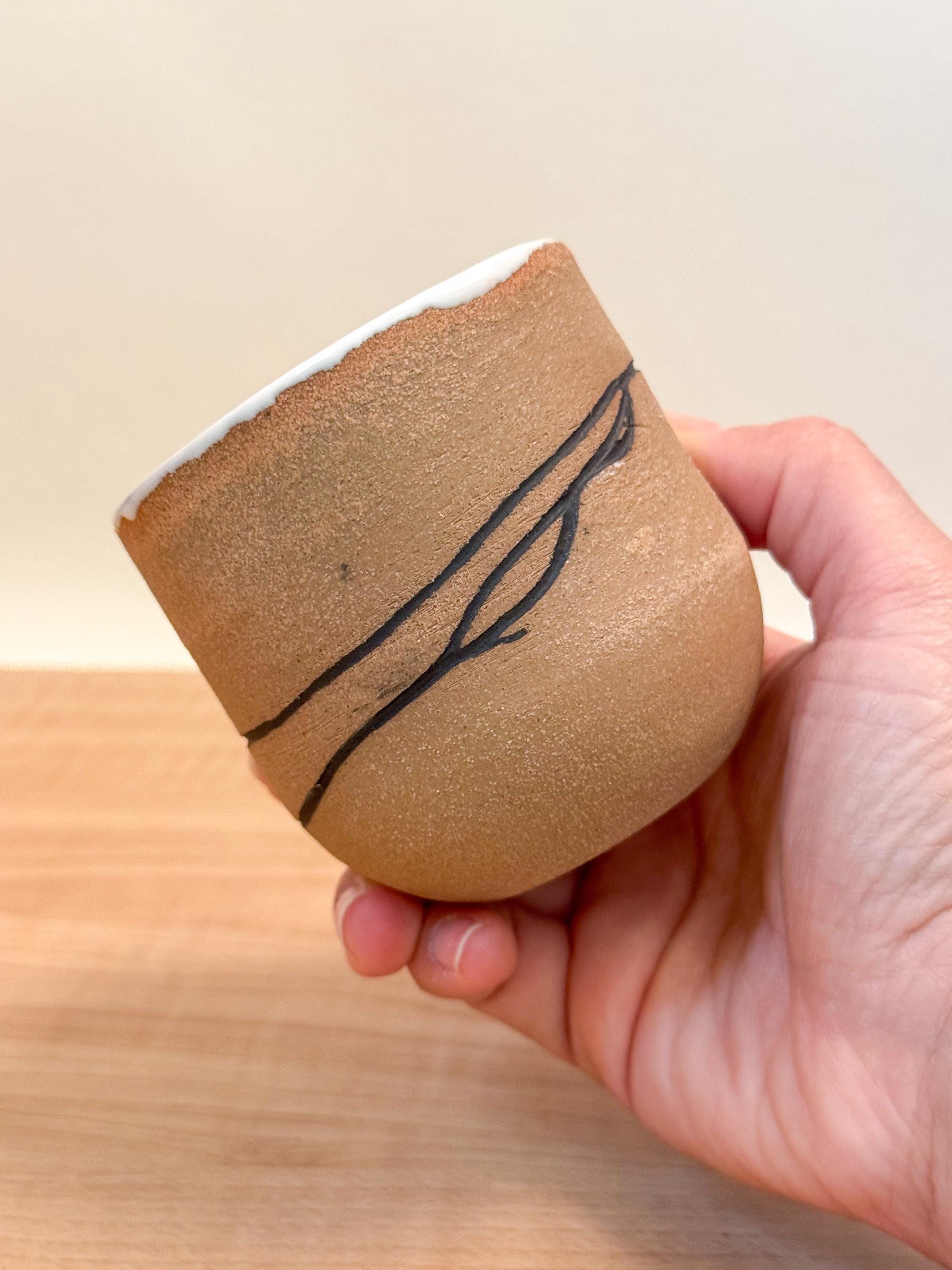 Handmade Ceramic Tumbler| Minimal Stoneware Cup with Raw Clay | Espresso, Tea, or Coffee
