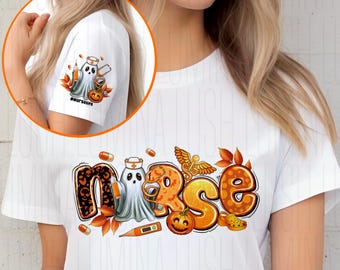 Halloween Ghost Nurse PNG, Spooky Shirt Design (Digital Download)