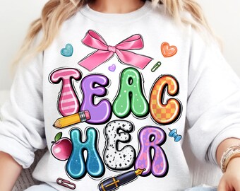 Preppy Teacher PNG: Coquette Style, Teacher Appreciation (Digital Download)