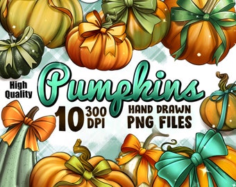 Coquette Bow Pumpkin Clipart, Fall PNG Illustrations (Digital Download)