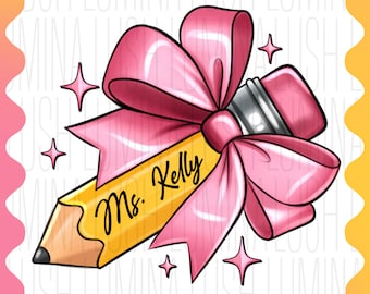 Coquette Bow Pencil PNG: Teacher Sublimation Design (Digital Download)