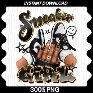 Sneaker Girl PNG: Black Woman Afro Hands Sublimation Design (Digital Download)