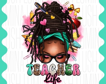 Afro Messy Bun Teacher PNG: Sublimation Design (Digital Download)