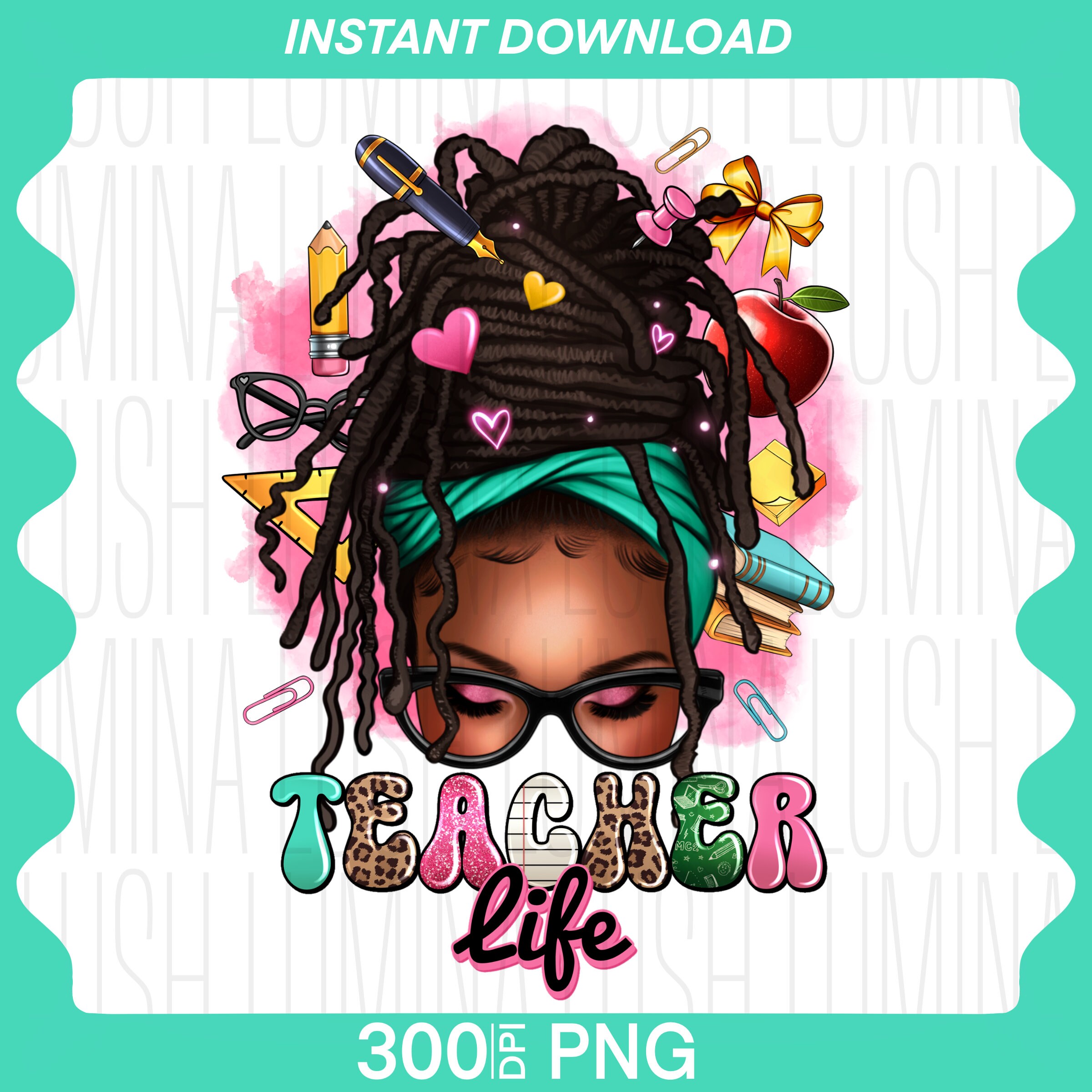 Afro Messy Bun Teacher PNG : conception par sublimation (téléchargement numérique)