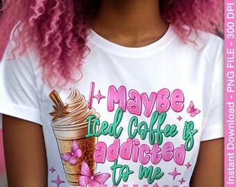 Kokette Eiskaffee PNG: Pink Bow Sublimationsdesign (Digitaler Download)