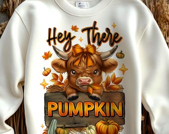 Baby Highland Kuh Herbst PNG: Retro Kürbis Design (Digitaler Download)