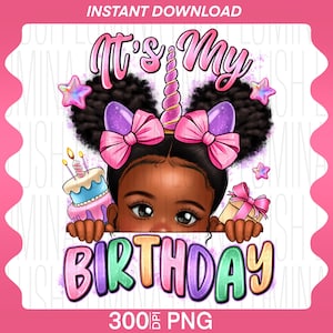 Afro Birthday Girl PNG: Peekaboo Design (Digital Download)
