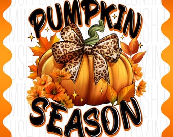 Pumpkin Season PNG, Leopard Bow, Fall Sublimation (Digital Download)