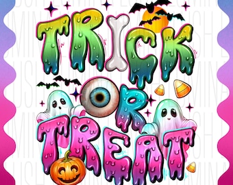 Trick or Treat Png, Halloween PNG, Halloween T-shirt Design, Pumpkin Png, Ghost Characters Png, Spooky Png, Sublimation Design Download