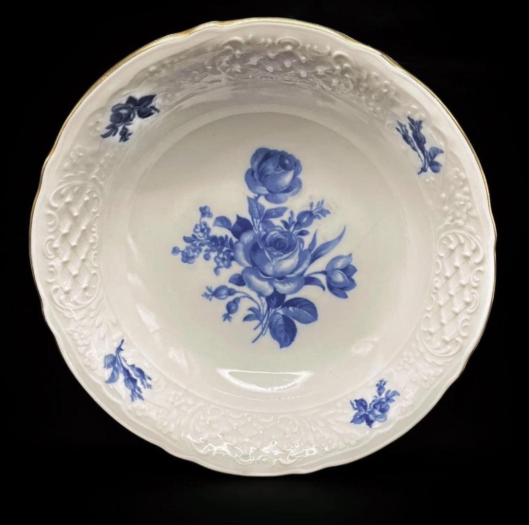 Bavaria Schumann Arzberg ECHT Cobalt Serving Bowl Blue Roses Gold Rim 9 ...