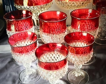 Indiana glass co 8 piece lot of Ruby flash diamond point goblets and compotes antique