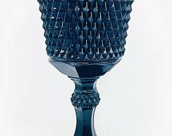 Indiana Tiara Diamond Point Apothecary Pedestal Compote Black Milk Glass Antique