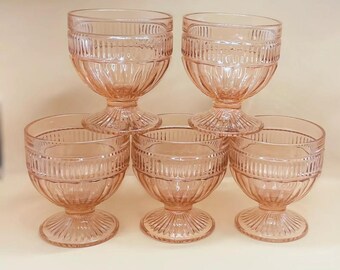 One Vintage Anchor Hocking Annapolis Rosewater Footed Sundae Glasses Pink Multiple Available