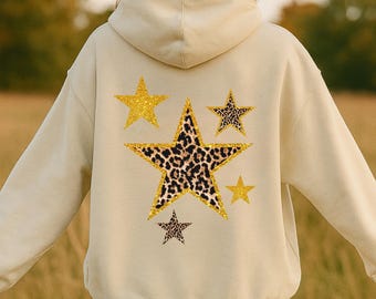 Leopard Star Hoodie Retro Star Hoodie Gold Glitter Sweatshirt Leopard Print Aesthetic Y2k Star Animal Aesthetic Hoodie Girly Hoodie Sorority