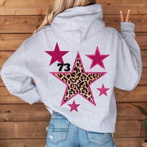 Leopard Star Hoodie Personalized Pink Stars Y2K Animal Aesthetic Trendy Custom Stars Sweatshirt Leopard Graphics Sorority Hoodie Retro Star