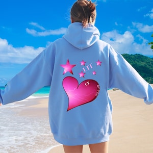Pink Love Heart Hoodie Star Hoodie Valentine Heart Hoodie Loving Sweatshirt Lightening Print Lovers Gift Hoodie Stars Love you Hoodie Lit Up