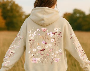 Wildflowers Hoodie Cottagecore Botanical Floral Graphics Flower Loving Gift Boho Nature Sweatshirt Floral Aesthetics