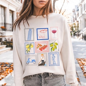 Italian Stamp Sweatshirt, Vintage Italy Travel Aesthetic, Amalfi Coast Shirt, La Dolce Vita, Italy lover Gift, Vespa, Wine, Pizza, Gondola