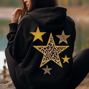 Leopard Star Hoodie Retro Star Hoodie Gold Glitter Sweatshirt Leopard Print Aesthetic Y2k Star Animal Aesthetic Hoodie Girly Hoodie Sorority