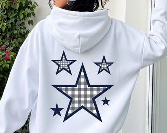 Stars Hoodie Gift Retro Star Hoodie Cute Stars Sweatshirt Hoody Star Lovers Stars Gift Sweatshirt Y2k Stars Gingham Aesthetic Blue Gingham
