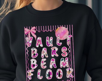 Retro Girls Gymnastic Sweatshirt, Gymnast Team Gift, Vault, Bars, Beam, Floor Artistic Gymnastics