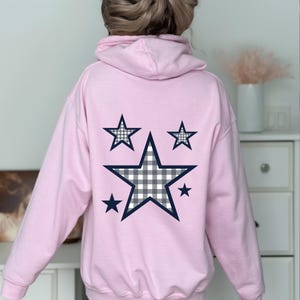 Stars Hoodie Gift Retro Star Hoodie Cute Stars Sweatshirt Hoody Star Lovers Stars Gift Sweatshirt Y2k Stars Gingham Aesthetic Blue Gingham