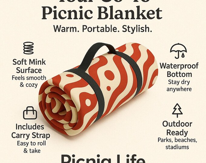 Modern Red Picnic Blanket, Outdoor Blanket, Portable Mat for Picnic, Family Gathering, Waterproof Plaid Throw