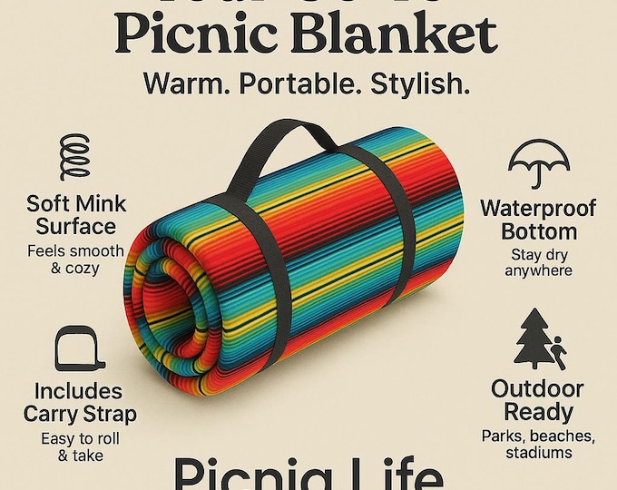 Mexican Picnic Blanket, Outdoor Blanket, Festival Rug, Boho Style Mat, Serape Throw, Beach Picnic Mat