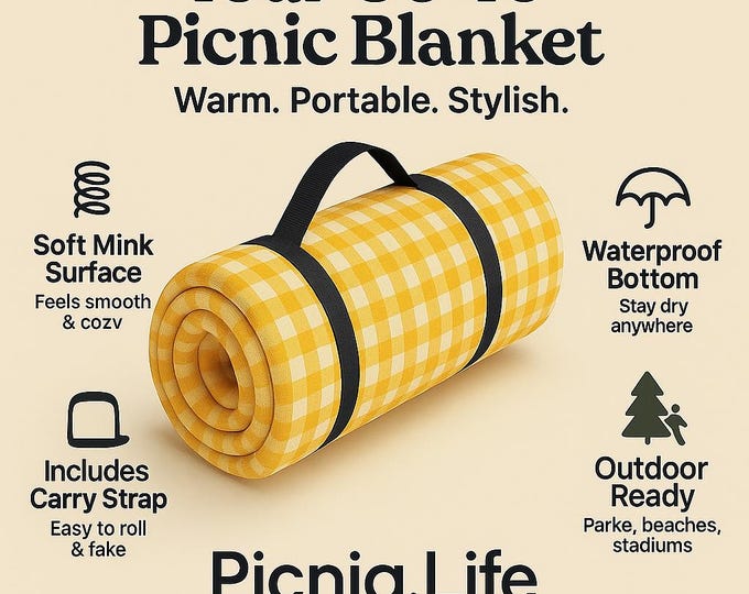 Waterproof Picnic Blanket, Vintage Outdoor Mat for Parks, Beach, Camping - Extra Large, Foldable, Portable Rug, Retro Style Throw Blanket