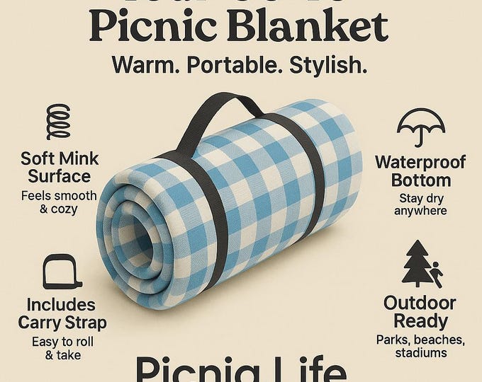 Gingham Picnic Blanket, Checkered Outdoor Blanket, Plaid Picnic Mat, Family Picnic Rug, Summer BBQ Accessory