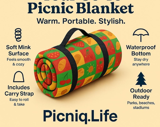 Outdoor Blanket - Adventure Picnic Blanket for Camping, Beach, Hiking - Waterproof Mat, Family Large Size, Portable Rug, Foldable