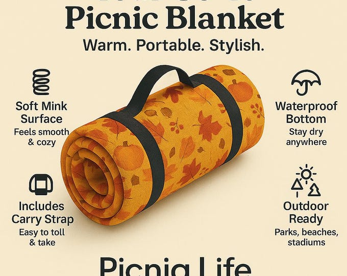 Fall Picnic Blanket, Autumn Outdoor Throw, Cozy Harvest Plaid Rug, Thanksgiving Camping Mat, Rustic Fall Decor, Picnic Basket Essential