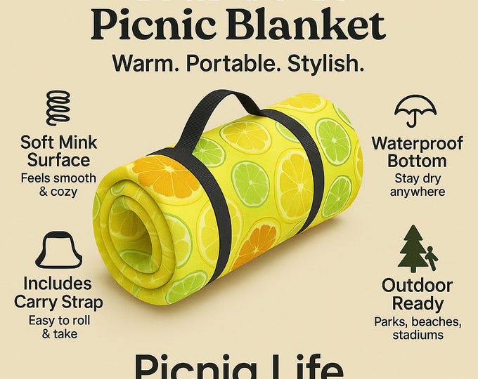 Yellow Picnic Blanket - Outdoor Waterproof Mat, Beach Rug, Park Camping Throw, Family Summer Gathering Supplies