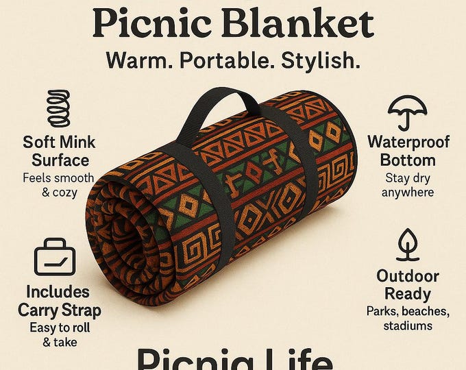 African Picnic Blanket - Vibrant Ethnic Design, Outdoor Blanket, Beach Mat, Camping Gear, Bohemian Decor