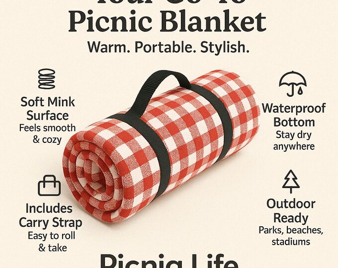 Checkered Picnic Blanket, Outdoor Blanket, Plaid Picnic Rug, Waterproof Camping Mat, Family Picnic Blanket, Beach Blanket