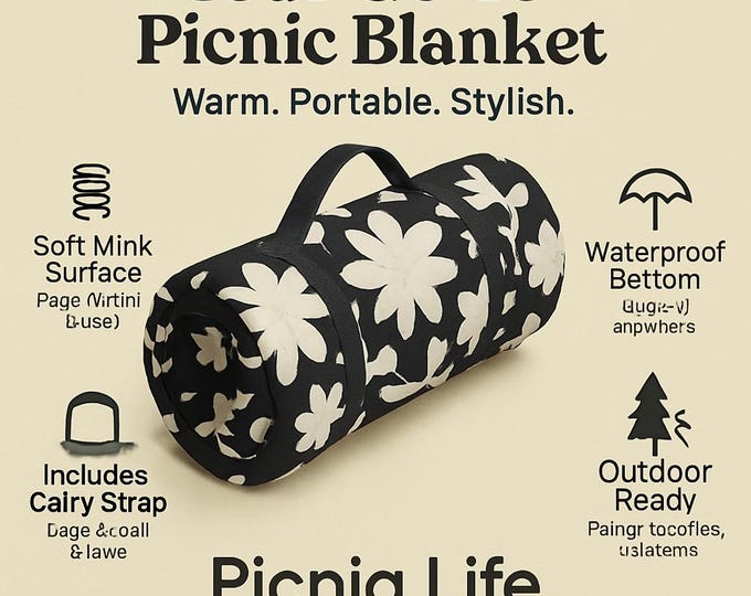 White and Black Picnic Blanket - Monochrome Picnic Blanket, Outdoor Camping Mat, Checkered Plaid Blanket, Family Picnic Rug, Beach Blanket