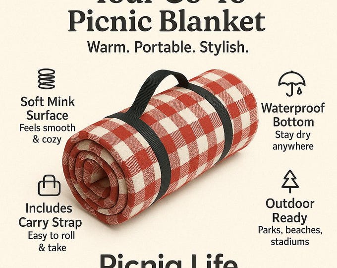 Red Picnic Blanket - Perfect for Outdoor Dining, Family Gatherings, Summer Celebrations - Checkered Plaid Pattern, Extra Large Waterproof