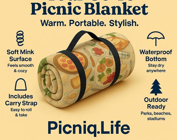 Retro Waterproof Picnic Blanket, Vintage Outdoor Mat, Water-Resistant Throw, Camping Rug, Beach Blanket