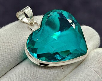 Indicolite Tourmaline Heart Pendant, Tourmaline Gemstone Pendant Necklace, 925 Sterling Silver Pendant, Handmade Jewelry, Gift For Mother