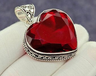 Granat Herz Anhänger, 925 Sterling Silber Anhänger für Frau, Januar Birthstone Anhänger Halskette, facettierter Granat Edelstein Schmuck für Sie Him