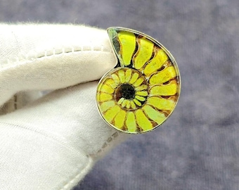 アンモナイトとターコイズのインレイリング - サイズ調整可能