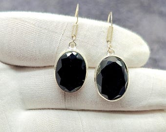 Black Spinel Earrings, Sterling Silver Earrings, Black Spinel Dangle Earrings, Black Earrings For Women, Black Spinel Jewelry, Gift For Wife