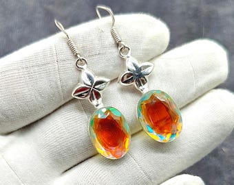 Pendiente de cuarzo con aura de ángel, hecho a mano en plata de ley 925, antiguo, de diseñador, colgante, regalo para ella